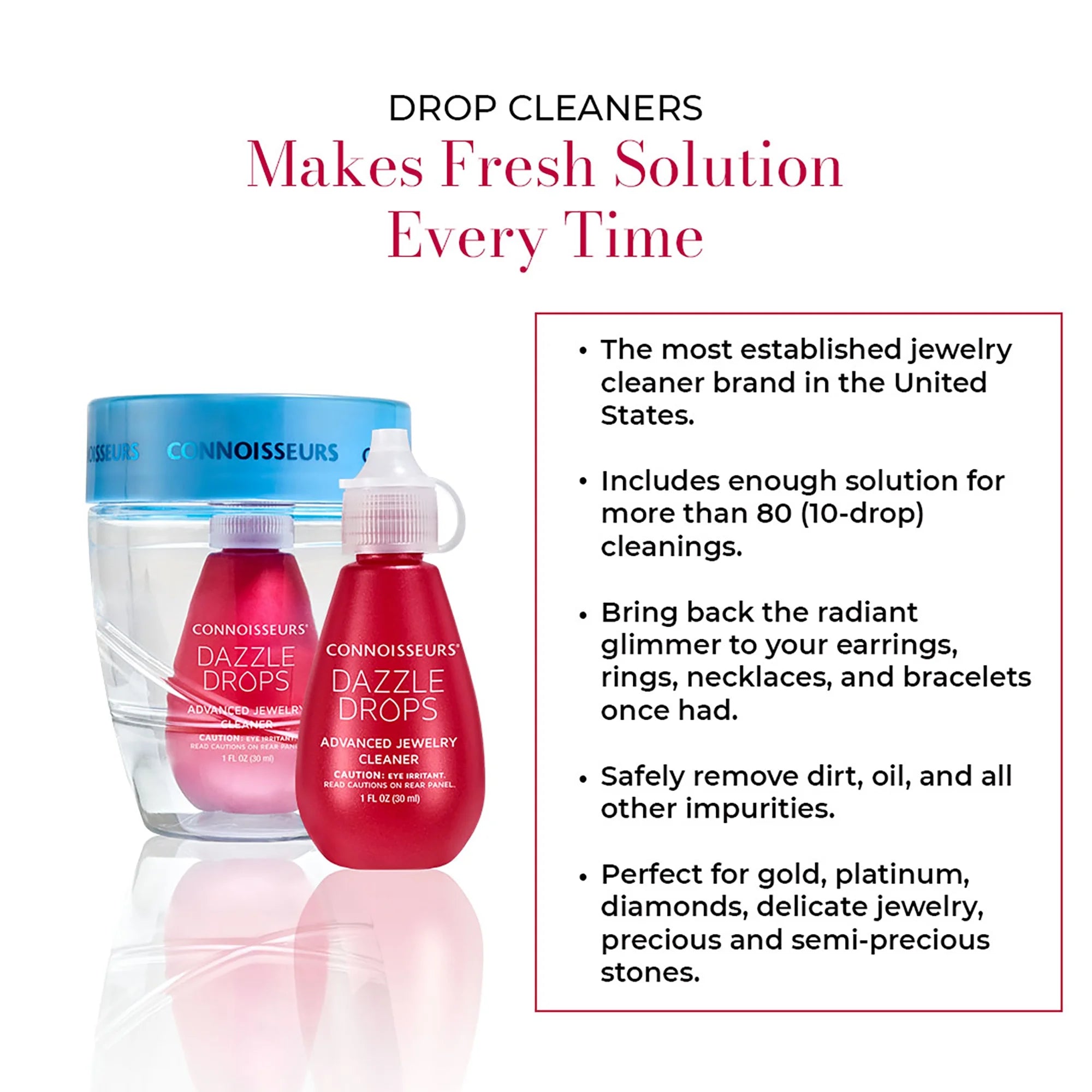 Dazzle Drops Advanced Jewelry Cleaner Kit for Gold, Platinum, Diamonds, and Gemstones
